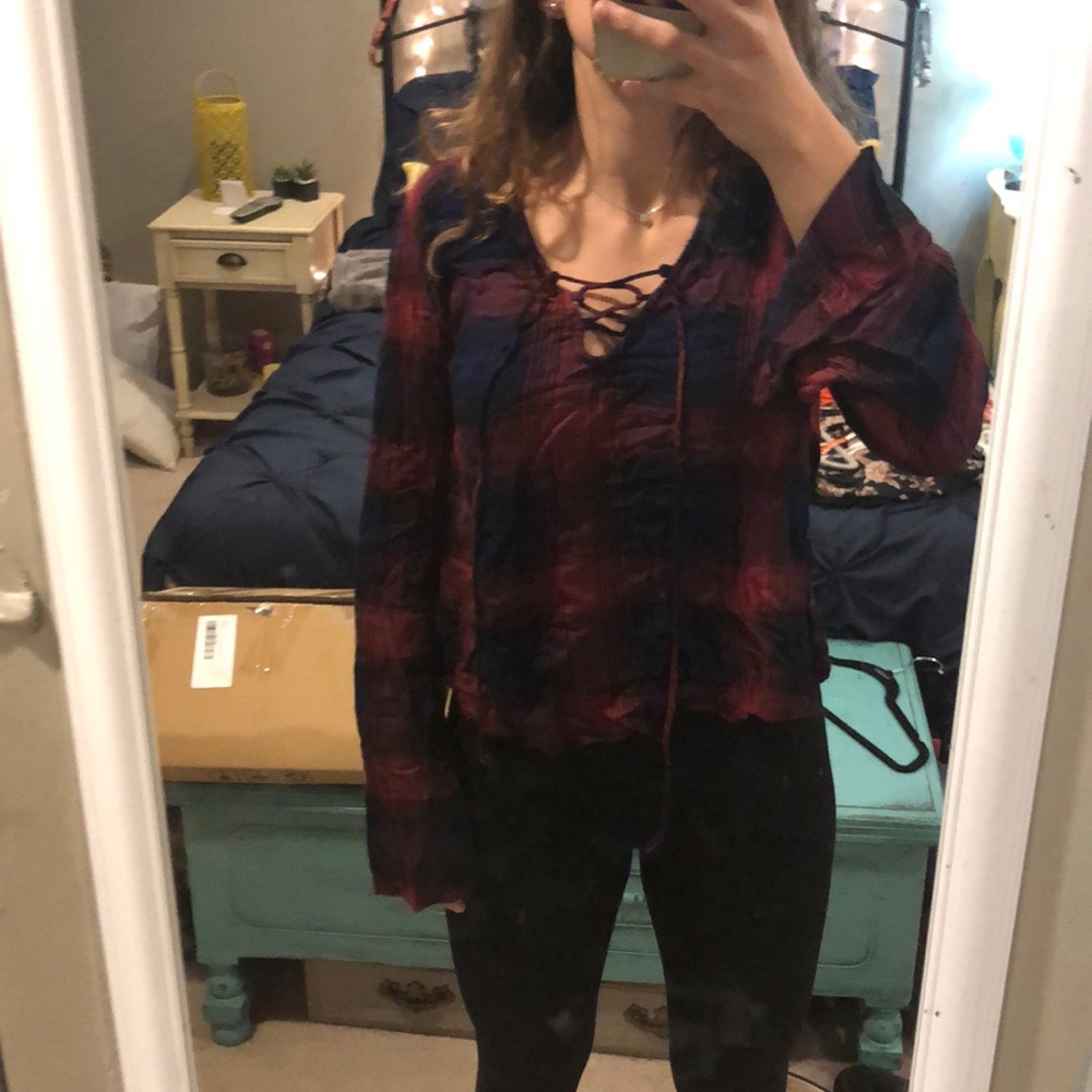 Lace up long sleeve blouse